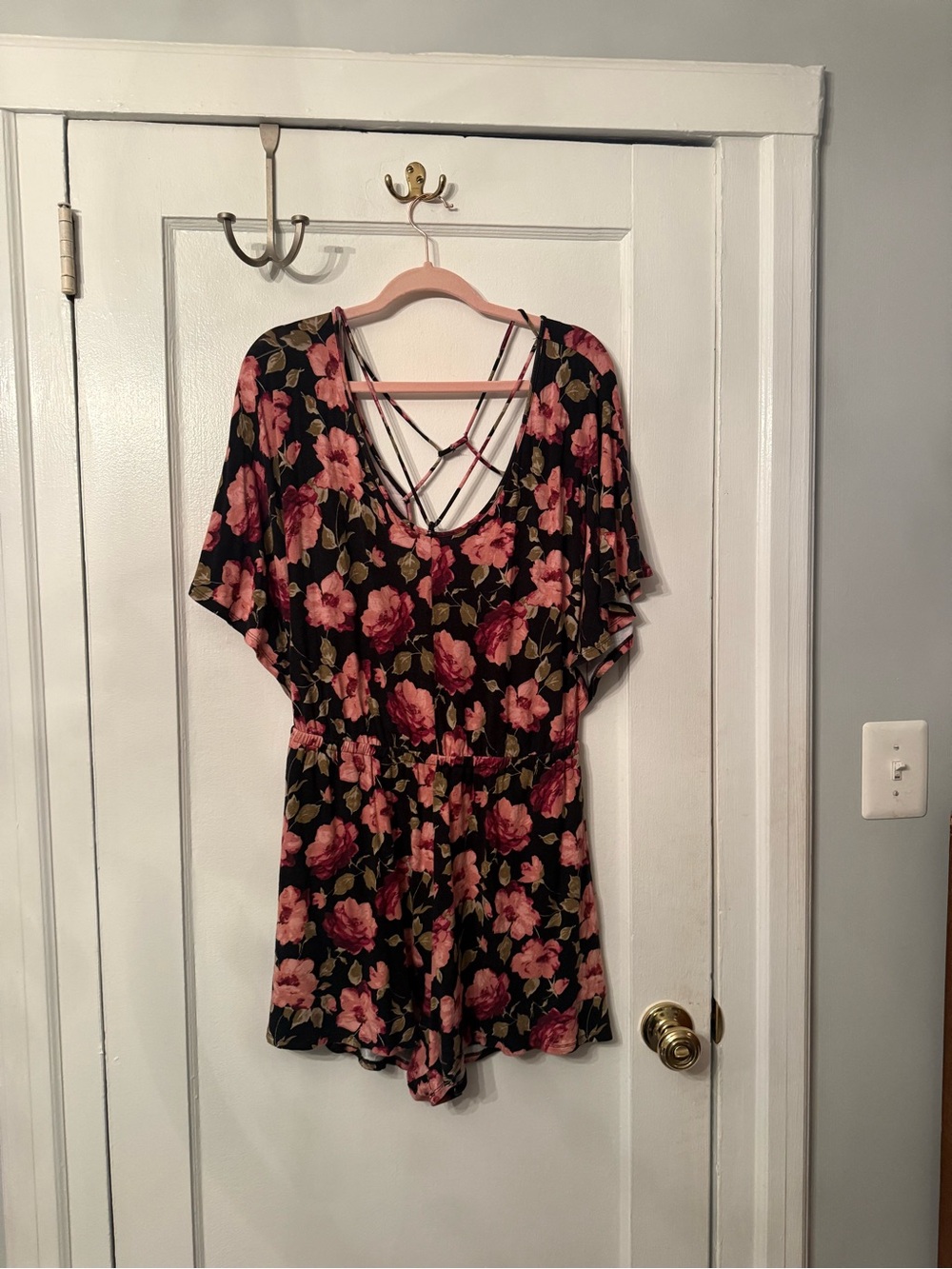 American Eagle Outfitters Black Romper with Pink Floral Print
